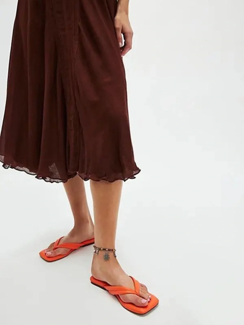 Free People Orange Square-Toe Flip Flop Sandals - Picture 2 of 5